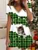 Fashion Women's V Neck Short Sleeve Cute Kitten  Printed  Dress Sex Short Skirt Dresses