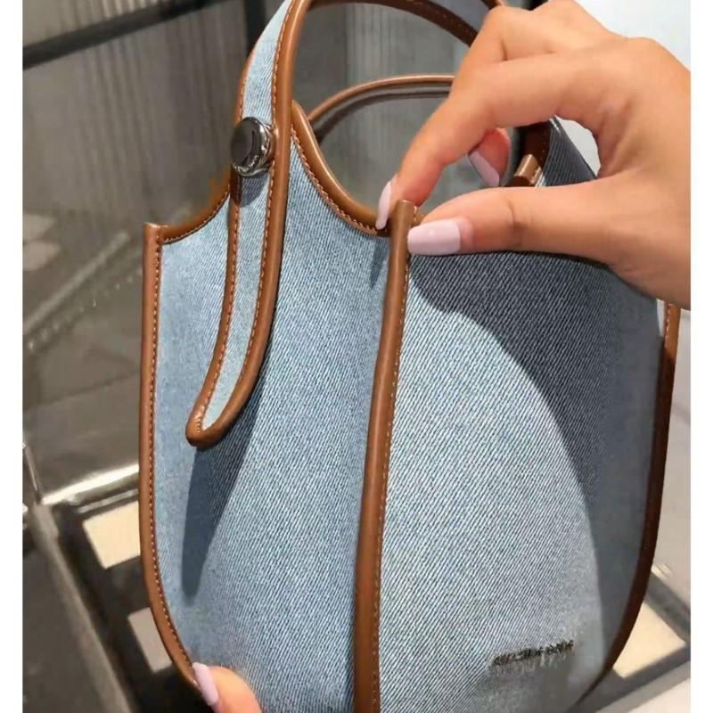 New High Stree Denim Blue Handle Bucket Crossbody Bags Women Lightweight Y2k Hand Bag Female Shoulder Messenger Bag Aesthetic