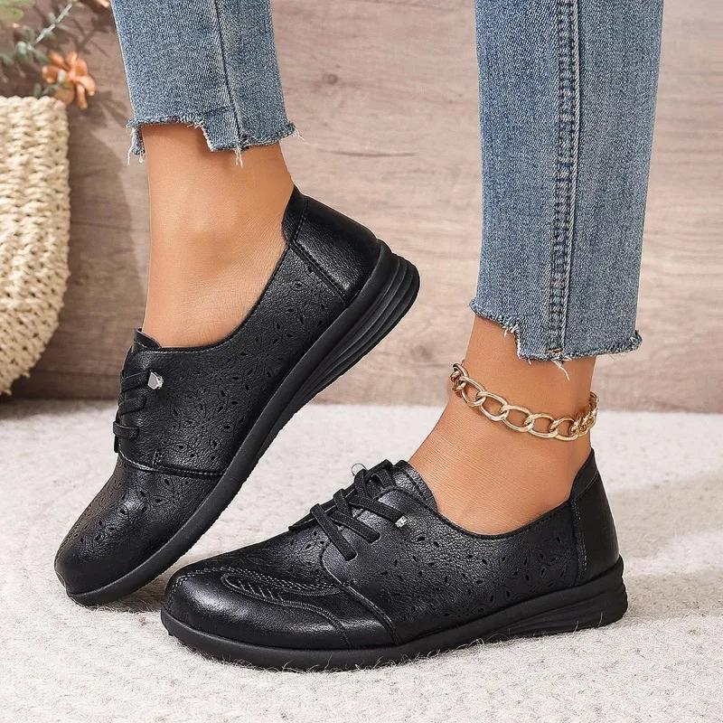 Fashion Ladies Shoes 2024 Hot Sale Lace-up Women's Flats Fashion Embroidery Casual Flat Shoes New Round Toe Flat Shoes Zapatos De Mujer