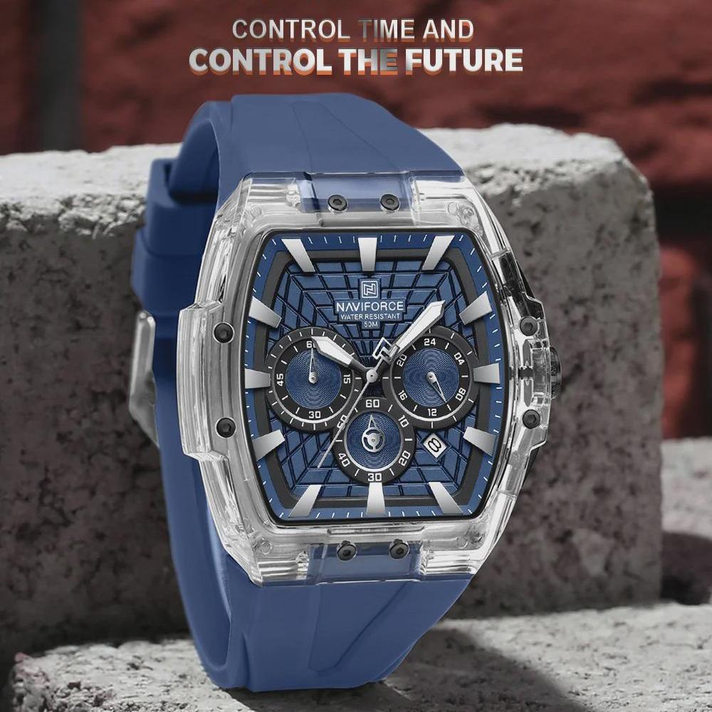 Men Watches Multifunctional Chronograph Wristwatches Luminous Hands Waterproof Silicone Strap Watch Square Dial