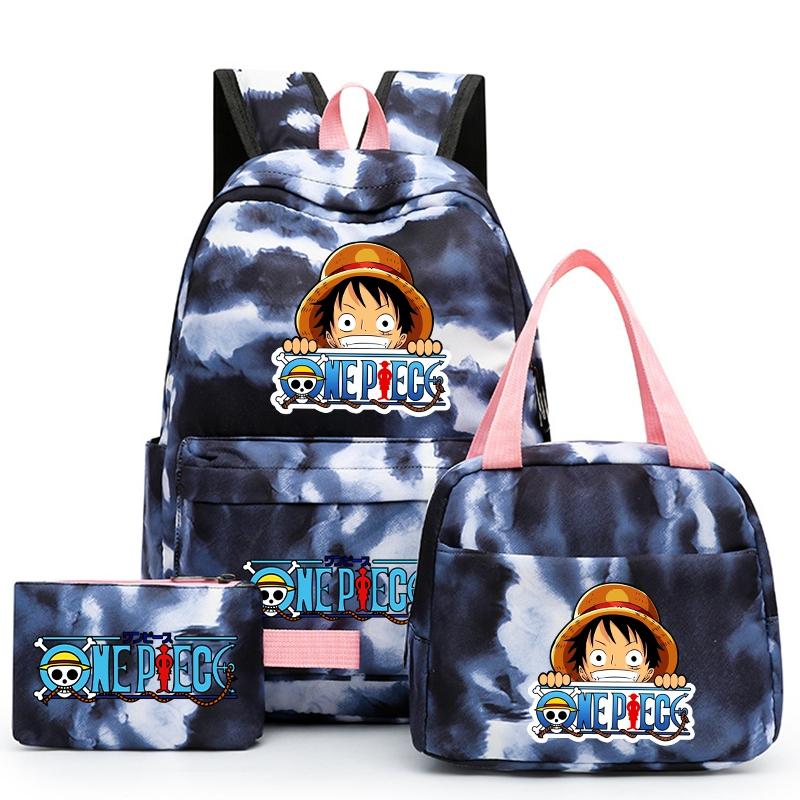 3Pcs/set Anime One Piece Backpack for Girls Boys Back To Schoolbag with Lunch Bag Student Bookbag Men Women Travel Bag Mochil