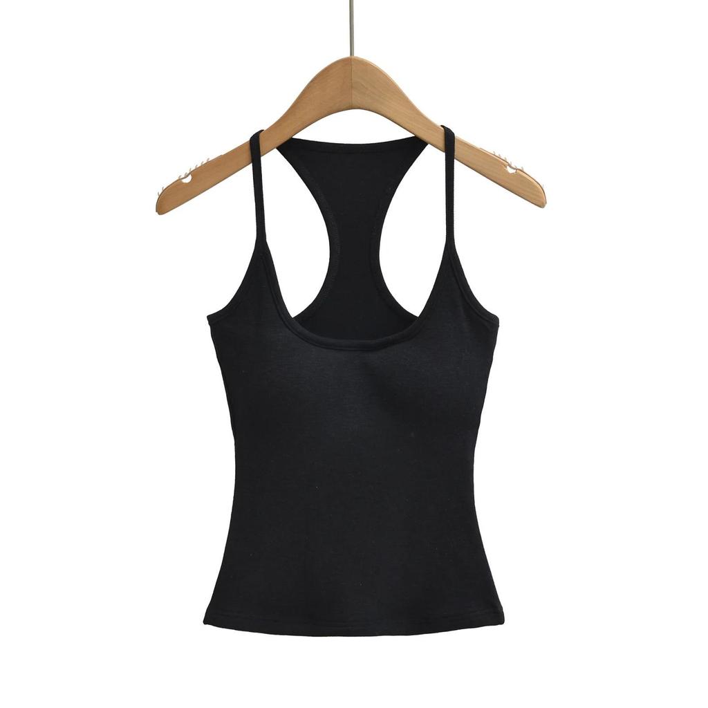 Women's Slim-Fit Racerback Tank with Removable Bra Pads - Low-Cut U-Neck Camisole for Spring/Summer 2026.