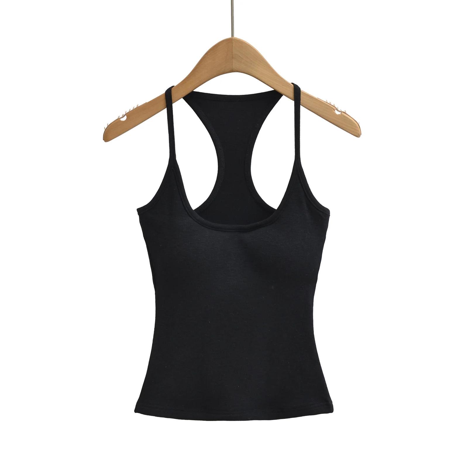 

Women s Slim-Fit Racerback Tank with Removable Bra Pads - Low-Cut U-Neck Camisole for Spring/Summer 2026. Medium чорний