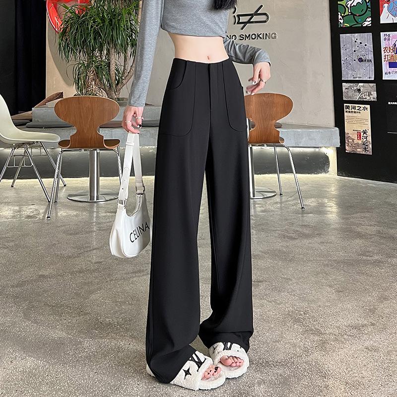 Pantalon large drapé au design sensuel pour femmes au printemps, nouvelle version taille haute slim et étroite, pantalon décontracté à jambe droite