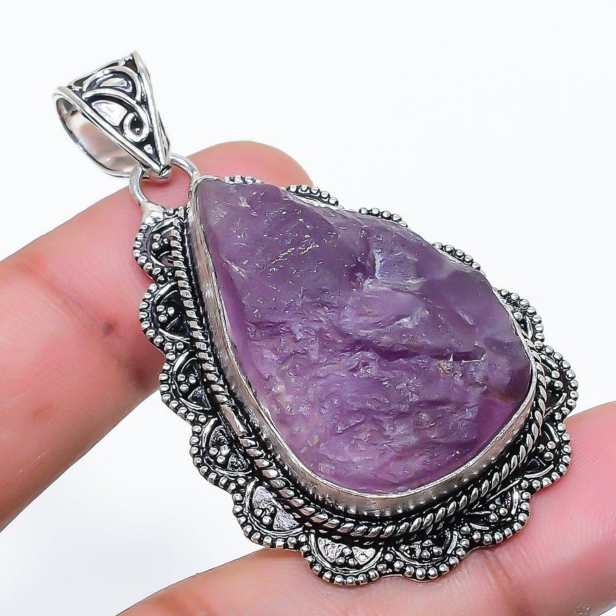 Natural Amethyst Rough Gemastone 925 Sterling Silver Jewelry Pendant 2.17 AP-14434