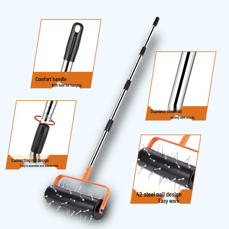 New Rolling Lawn Aerator Oxygenator & Soil Cultivator Tool