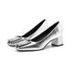 9-9 Medium heel thick heel Mary Jane shoes women's silver square buckle single shoes women's autumn new square head high heels