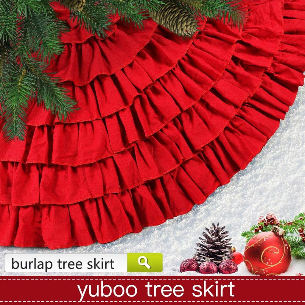 Red Ruffle Christmas Tree Skirt For Artificial Trees, 48 Inches 6 Layer FluffyLarge Tree Skirt For Rustic Christmas Decorations&Ornaments 122CM