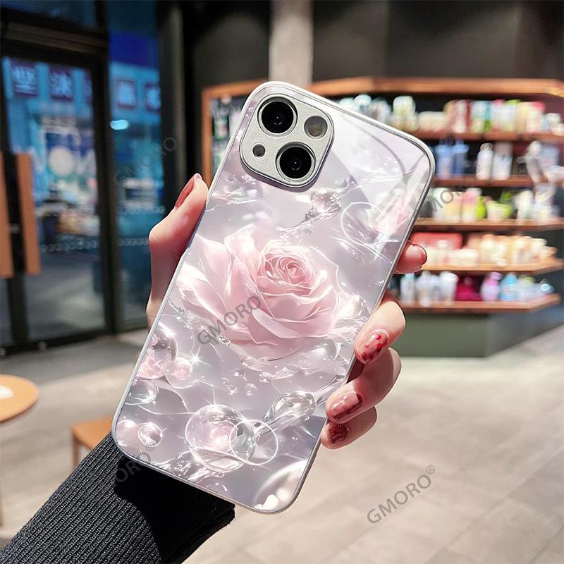 Dream water ripple three-dimensional colorful flower iPhone15 premium glass phone case Apple 17 protective case