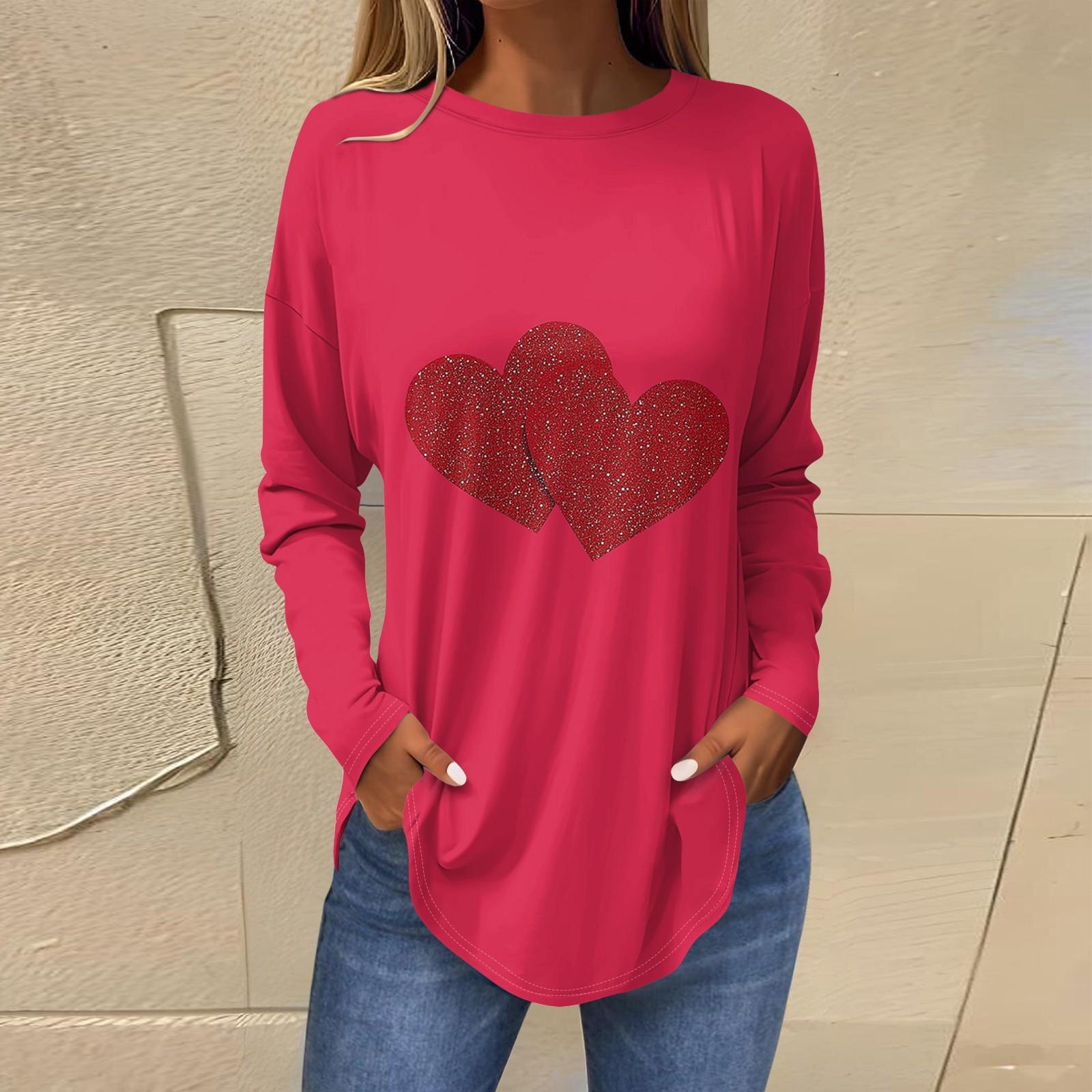 

Футболки для женщин, повседневные рубашки с длинным рукавом, толстовка с принтом ко Дню святого Валентина, топ, пуловер M киноварь