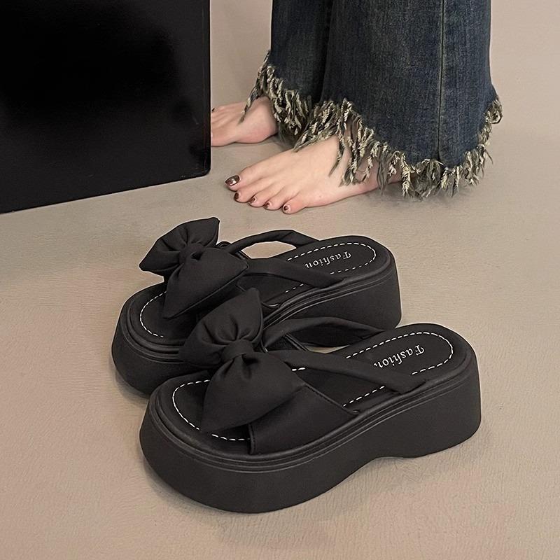 Fashion Women's Fashion Platform Sandals Summer New Round Head Open Toe Butterfly Knot Anti-slip Wear-resistant Wedge Slippers