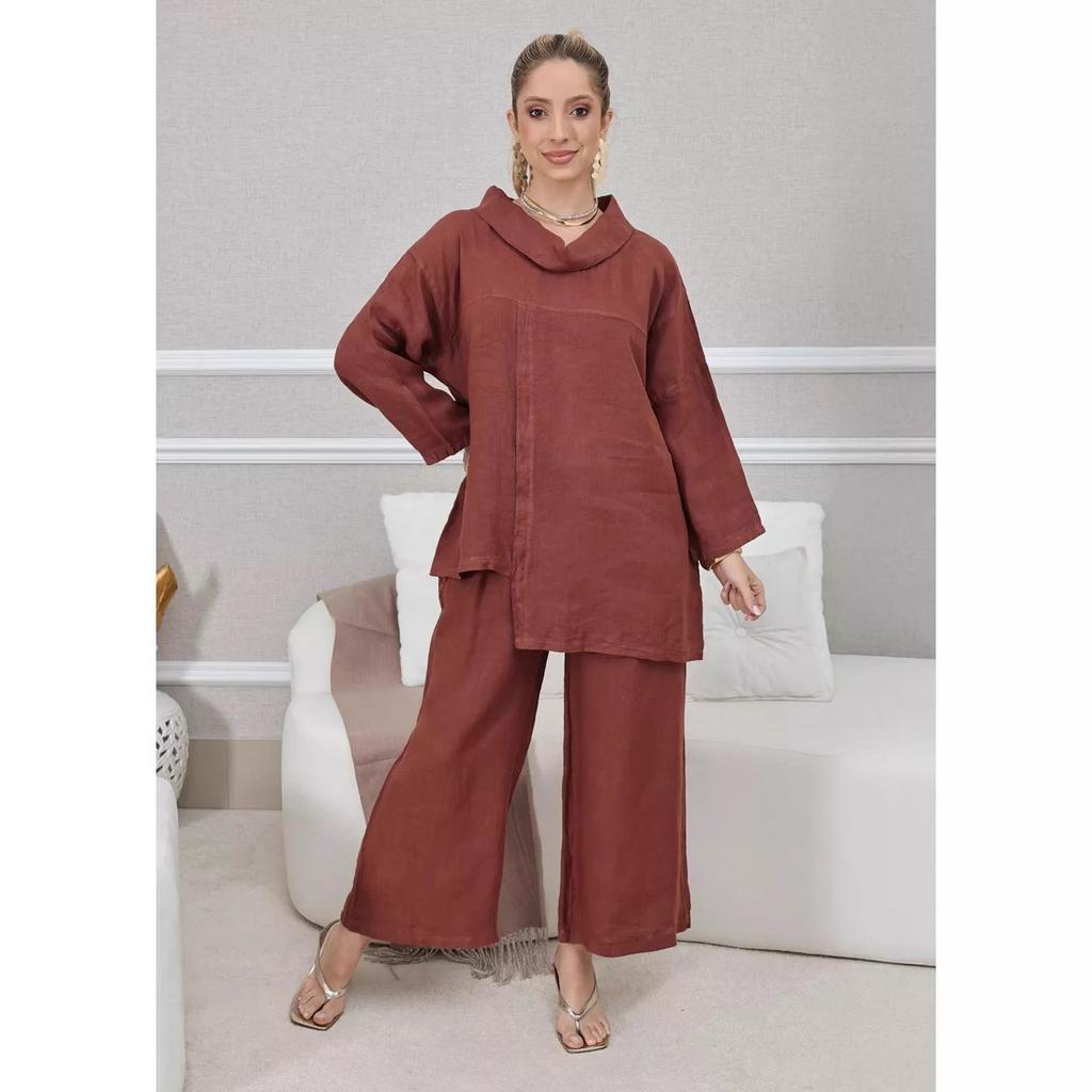 Autumn and Winter Cross-border New Foreign Trade Women's Clothing Long-sleeved Shirt Loose Pants Two-piece Set