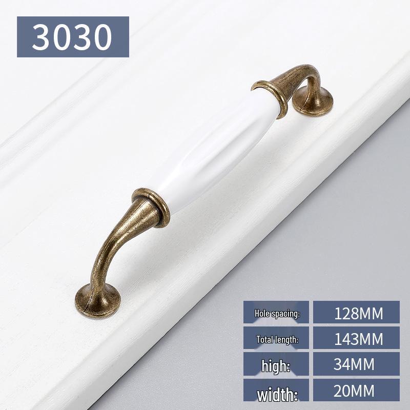 Antique Bronze & White Ceramic Cabinet Handle - European Style for Wardrobe, Drawer, Shoe Cabinet, Wine Cabinet, and Kitchen Doors.