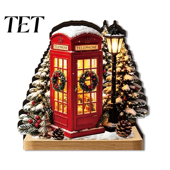 Cozy Living Room Decor Items Christmas Wooden Light Up House Table Ornament, LED Lighted Tabletop Decorations Book Nook Village Decoration for Holiday