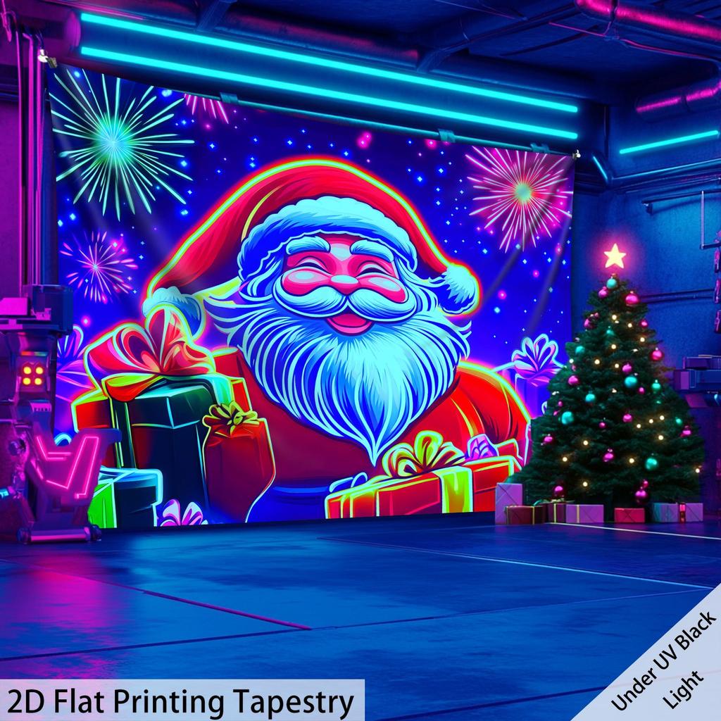 Christmas Santa Claus Fluorescent Tapestry Outer Space UV BlackLight Tapestry, Wall Hanging For Living Room Bedroom Office Home Decor