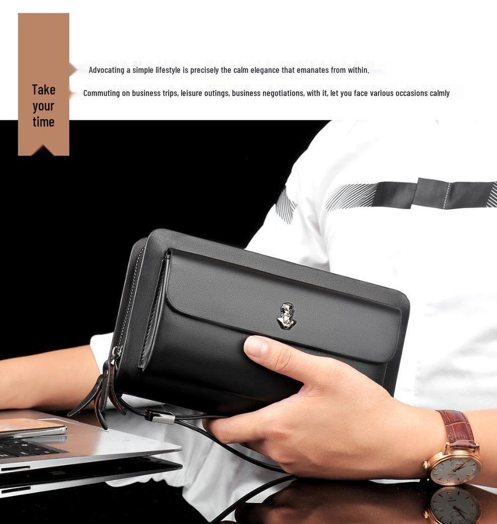 Herren Doppelreißverschluss Business Clutch: Handtasche mit großer Kapazität für Handy und mehreren Kartenfächern