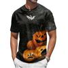 Men's Halloween Print Short Sleeve Henley Shirt Casual Round Neck Tee with Button Detail Suitable for Seasonal Wear