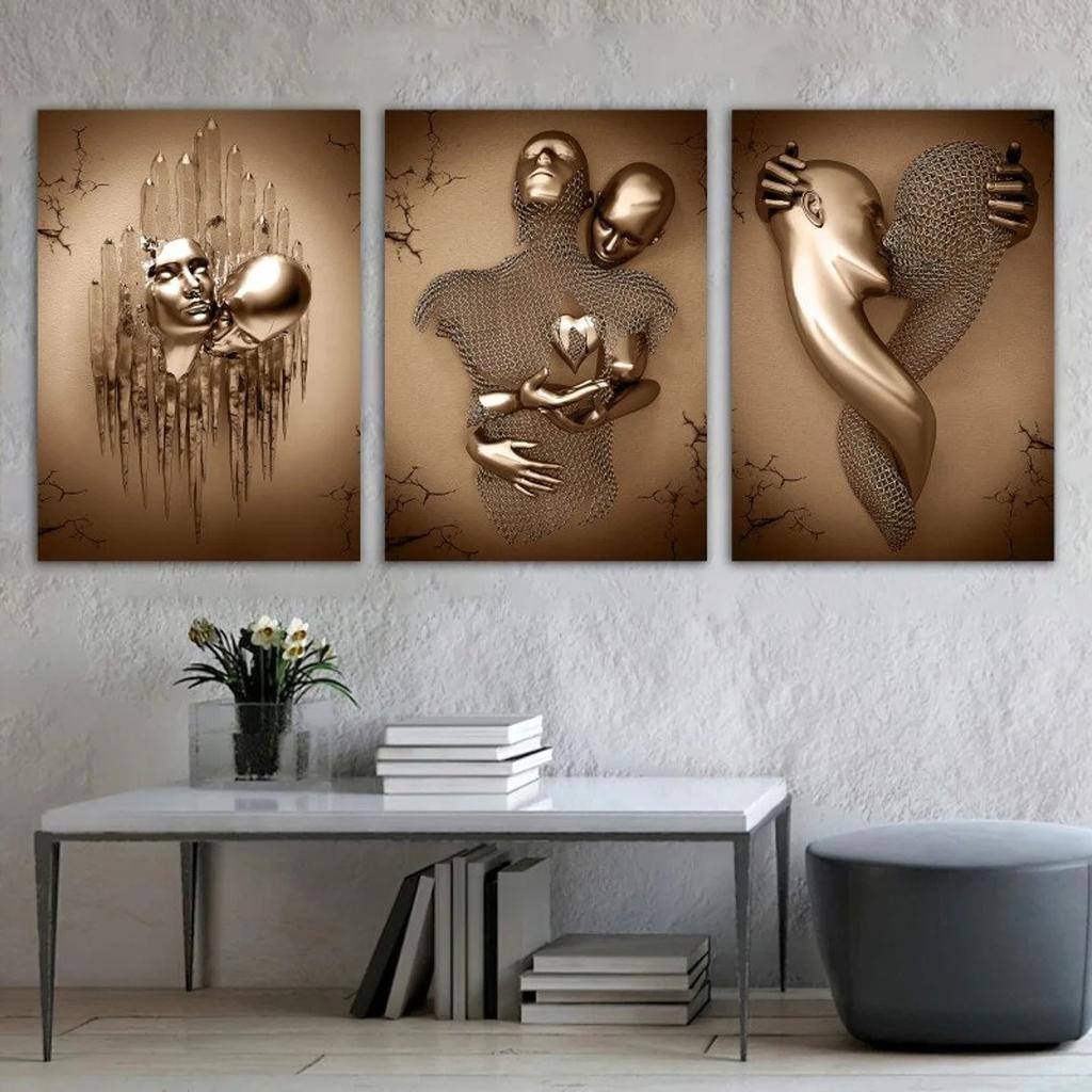 Modern Metal Figure Statue Art Romantic Minimalist Wall Art Print Canvas Painting Posters for Living Room Modern Home Decor