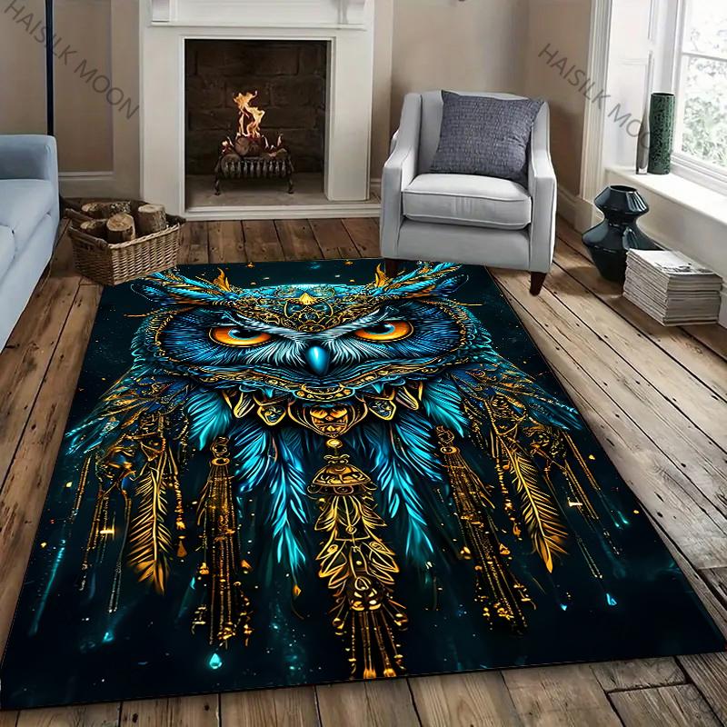 1PC Dark Style Owl Printed Carpet New Release! Rug for Living Rooms Bedrooms, Office Areas, Durable Machines Washable Mat Gifts