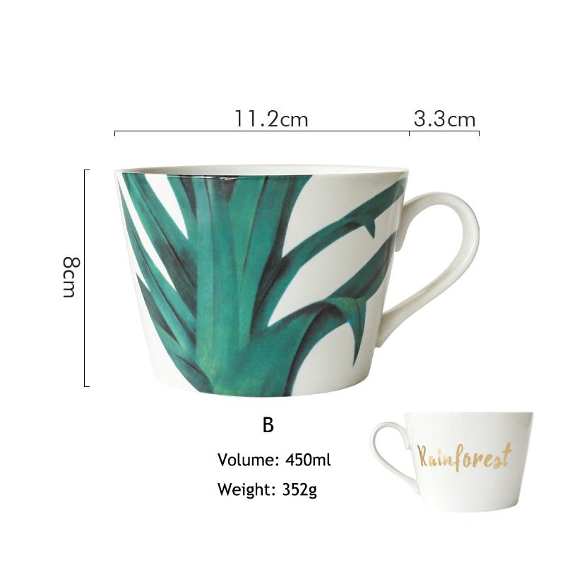 1 szt. Kubek z zielonym liściem w stylu europejskim, ceramiczny kubek do mleka, kubek na wodę, kubek do kawy z porcelany kostnej, filiżanka do herbaty, naczynie do picia