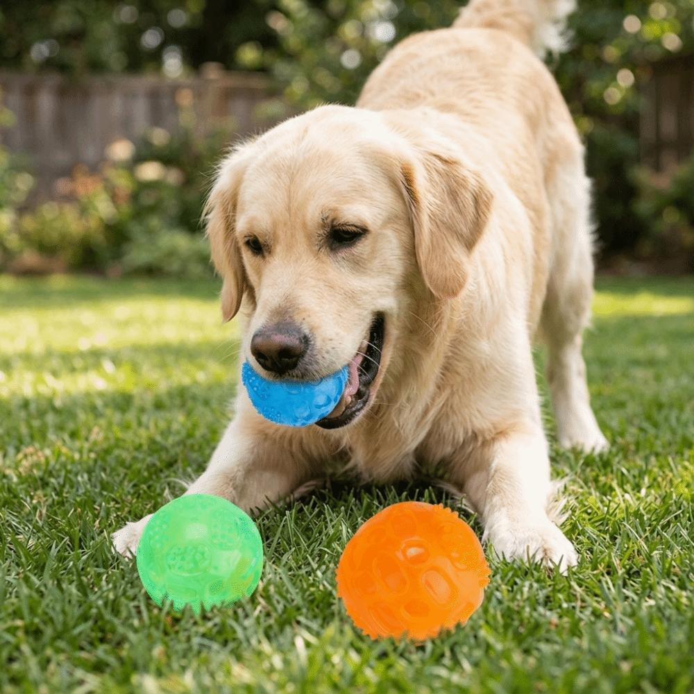 3Pcs Bite Tough Dog Chew Ball Multi Color Elastic Pet Ball Pet Teething Toy  Indoor Play