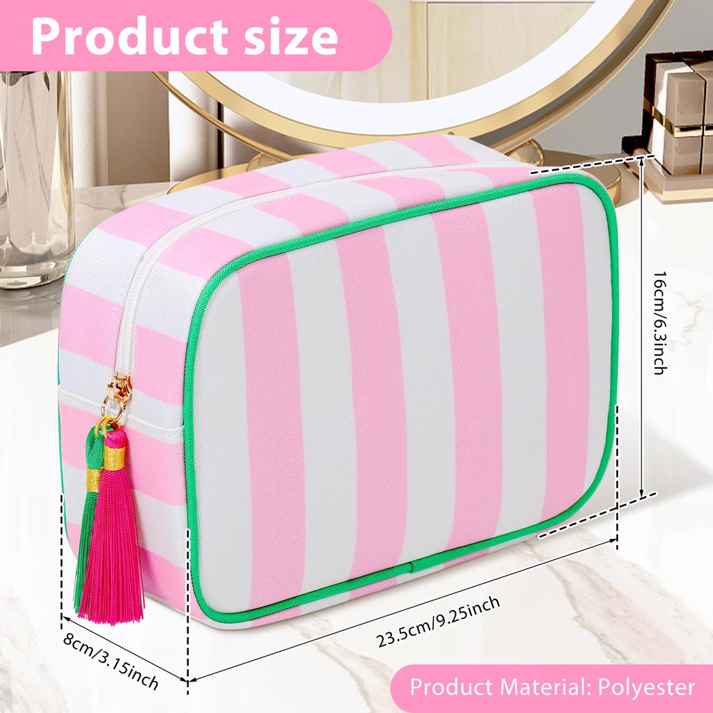 Travel Makeup Bag Portable Tassel Toiletry Bag with Zipper Fashionable Stripe Multi-purpose Storage Bag for Skincare Haircare
