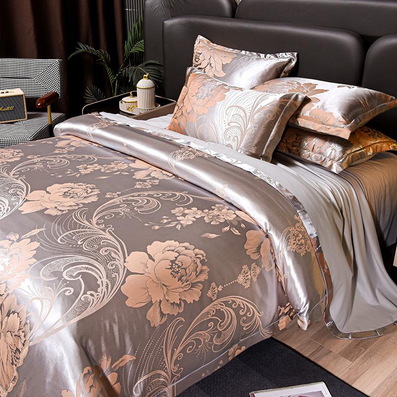New 4Pcs European Satin Jacquard Bedding Set Four Season Universal Skin Friendly Cozy Duvet Set Double Couple Size Bedclothes