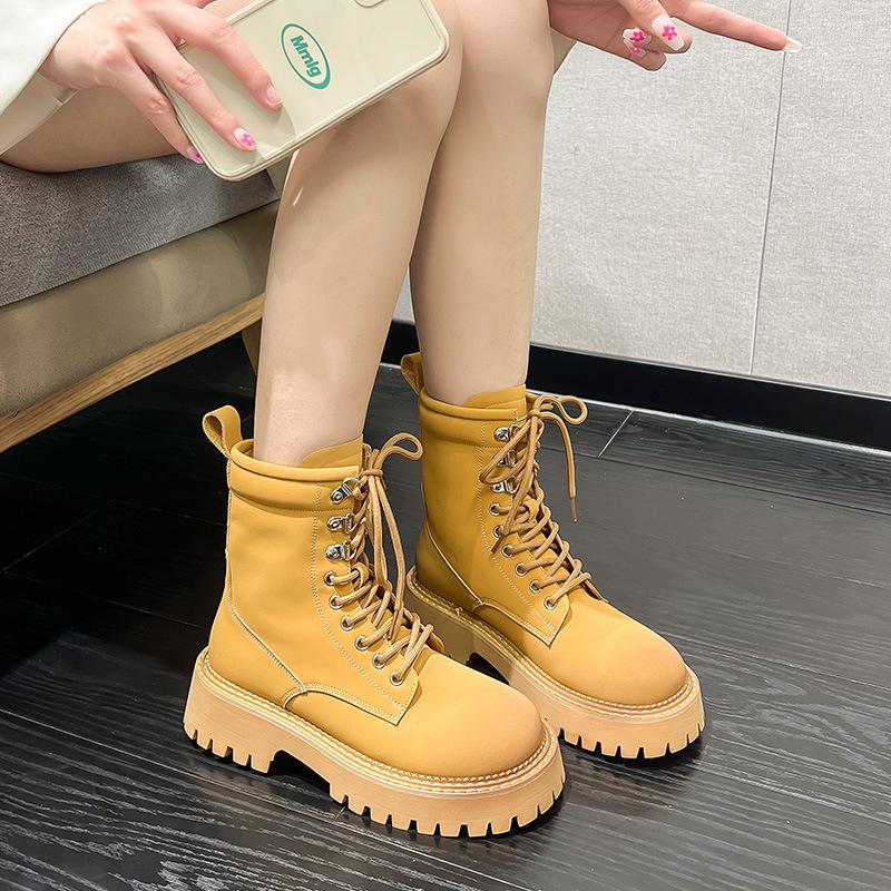 Platform Women 'S Boots Genuine Leather Motorcycle Boots Height Increasing Waterproof No -Slip Outdoor Winter Women Martin Shoes