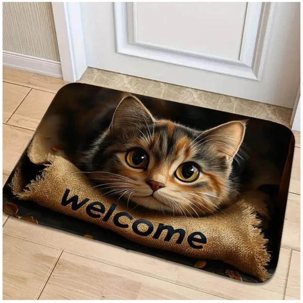 Cute Cat Dog Print Rectangle Carpet Pet Lover Welcome Home Decor Mat Non Slip Floor Rug Entryway Doormat Animal Pattern