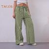 Women Long Pants Low-rise Elastic Waist Adjustable Drawstring Casual Trousers with Pockets Loose Fit Wide Leg Pants