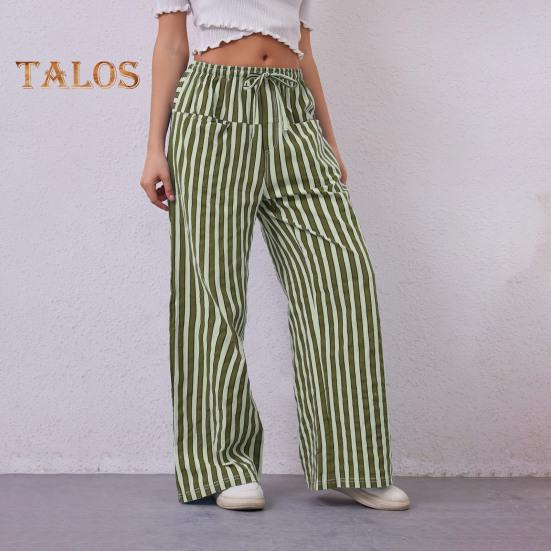Pantaloni Lungi Dama Talie Joasă Talie Elastică Șnur Ajustabil Pantaloni Casual cu Buzunare Croială Largă Pantaloni cu Picior Lat