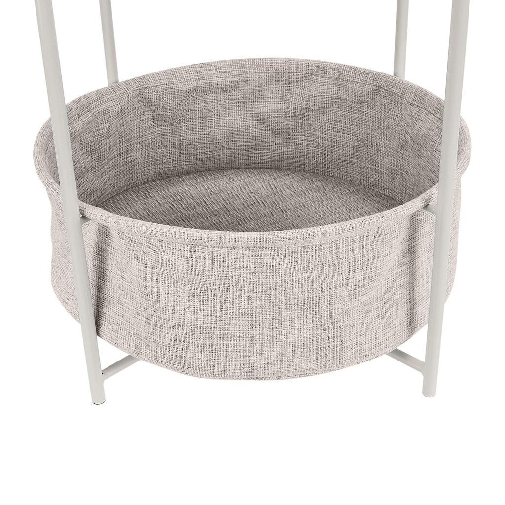 Amazon Basics Round Side Table with Storage Basket, White X Heather Gray, 48cm H X 44.96cm W X 44.96cm D