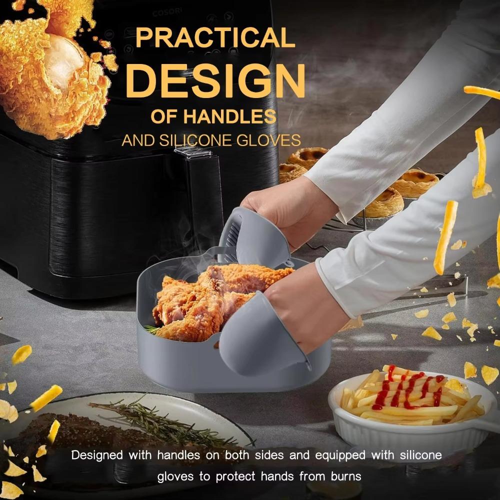 Silicone Air Fryer Baking Tray 5.5-6.2L Heightened Silicone Air Fryer Liners Square for Philips-NA230 Ninja 180COSORI
