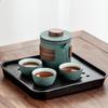 Bluestone Glaze Striped Ceramic Quick Tea Cup One Pot Three Cups Portable Kung Fu Tea Set