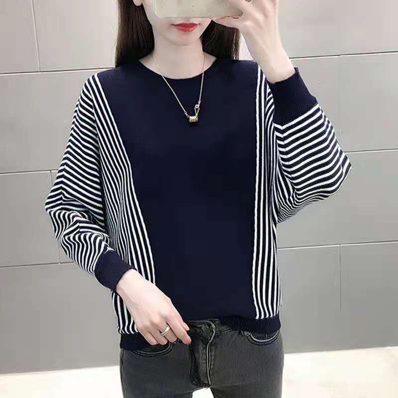 2023 Women's Color Block Batwing Sleeve Knit Cardigan - Spring & Autumn Style, Belly Covering, Korean Versatile