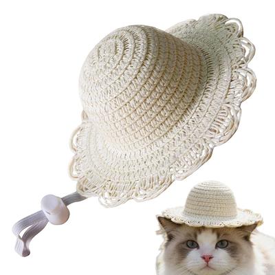 Straw Hat For Small Pet Breathable Puppy Headpiece Cat Summer Straw Hat For Pet Parents Animal Lovers Trainers Beach Park