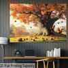 2D Fall Forest Backdrop, Autumn Oak Tree with Squirrels Background for Harvest Festival Decor