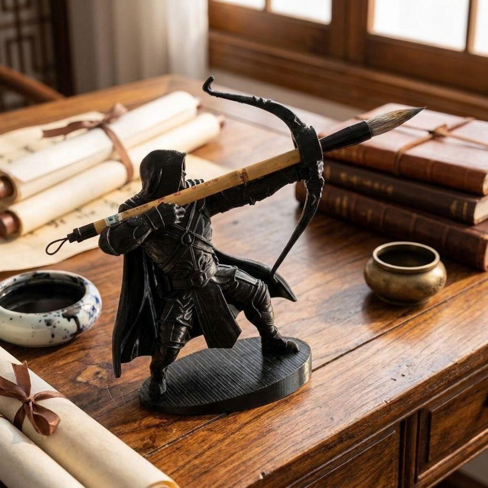 Retro Archer Pen Stand 3D Printed Samurai Sculpture Desk Pen Holder Home Decoration