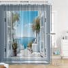 Waterproof Shower Curtain Ocean View Mediterranean Tropical Resort Style Bathroom Curtain Liner Decor Luxury Beach Scene Shower