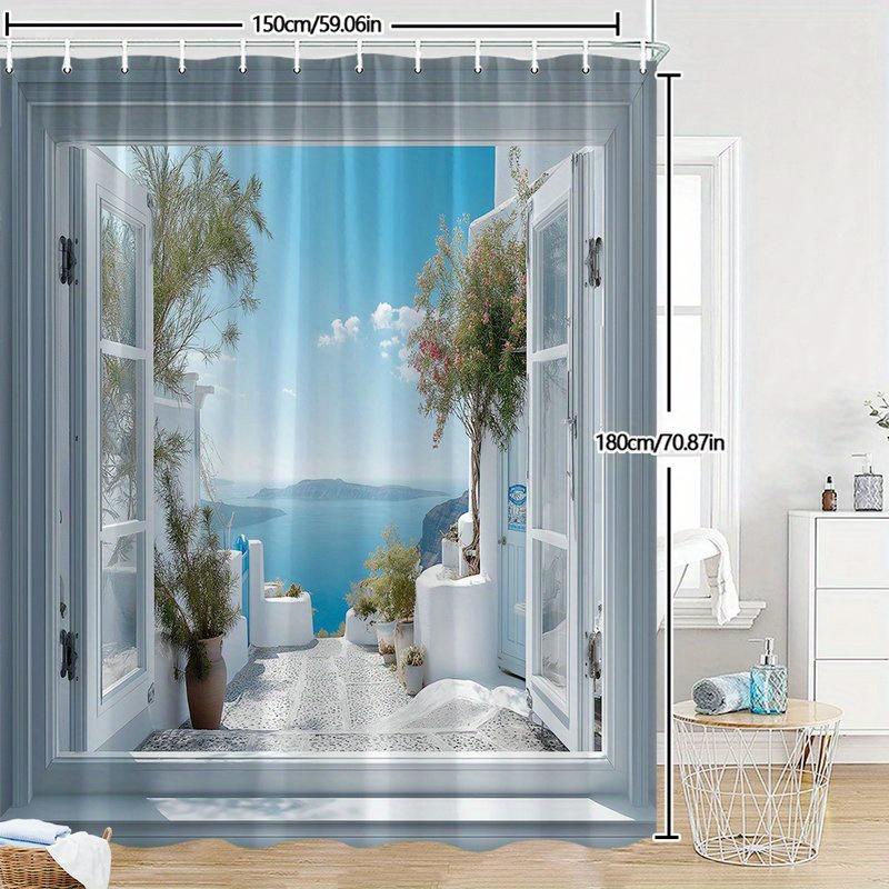 Waterproof Shower Curtain Ocean View Mediterranean Tropical Resort Style Bathroom Curtain Liner Decor Luxury Beach Scene Shower
