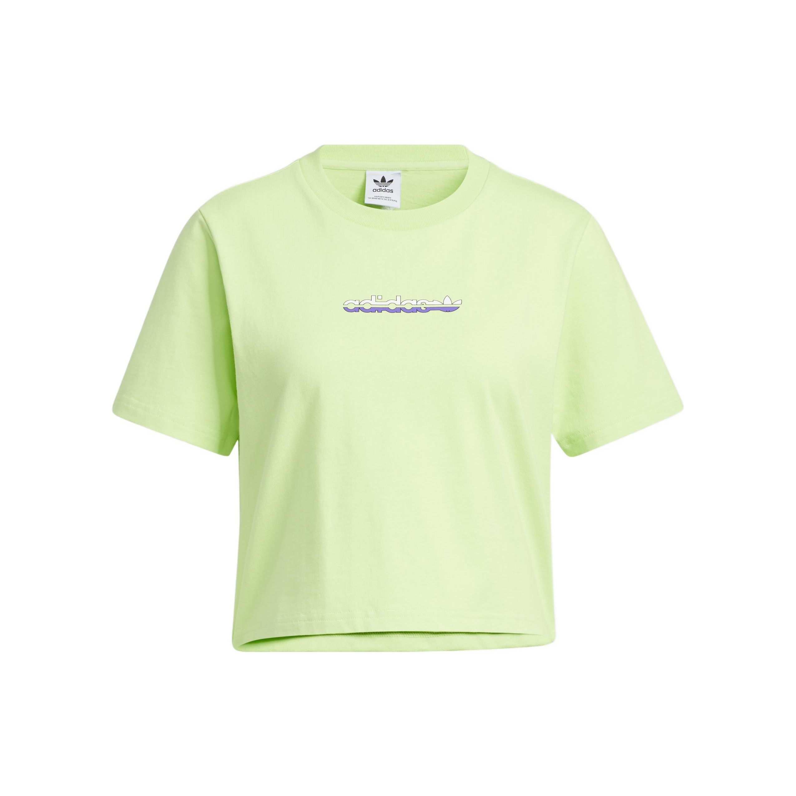 

Adidas Originals Solid Logo Print Short Sleeve Crew Neck T-Shirt Women Tops Lime-Green HP0100 36