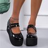 Weibliche Lolita Niedliche Mary Janes Pumps Plateau Keilabsätze High Heels Damenpumps Süße Gothic Punk Schuhe Frau