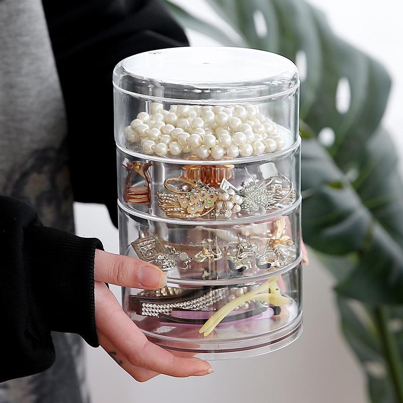 Rotatable Clear Cosmetic Storage Box with Multi-Layer Design for Jewelry and Hairpins, Dustproof, Ins Style