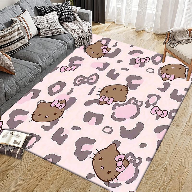 Hello Kitty2 Flannel Pattern Square Carpet,Area Rug,Carpet Rug for Living Room Bedroom Sofa Playroom Decor,Non-slip Floor Mat