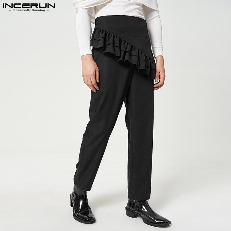 

INCERUN осенне-весенние мужские модные длинные прямые брюки с высокой талией