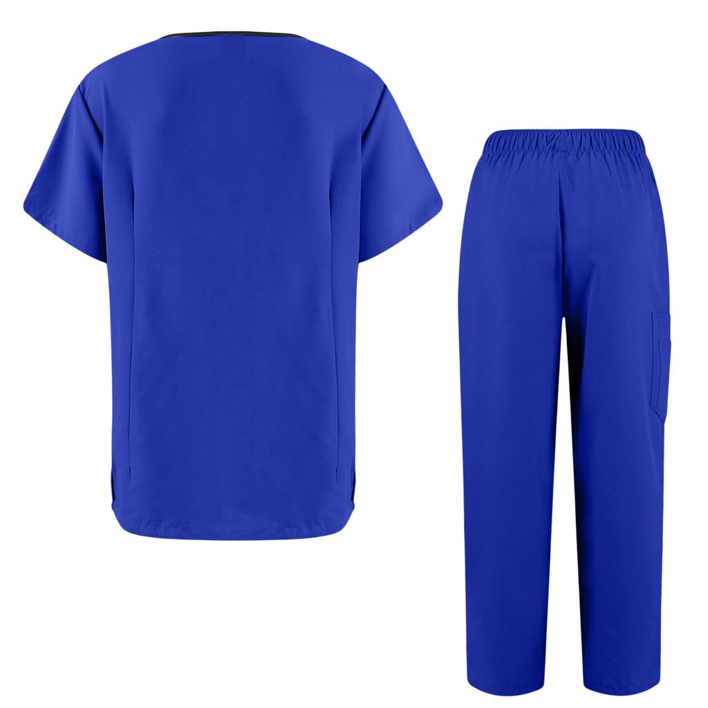 Women's Quick Drying Fabric Color V-neck Pocket Short Sleeved Pants Set Workwear