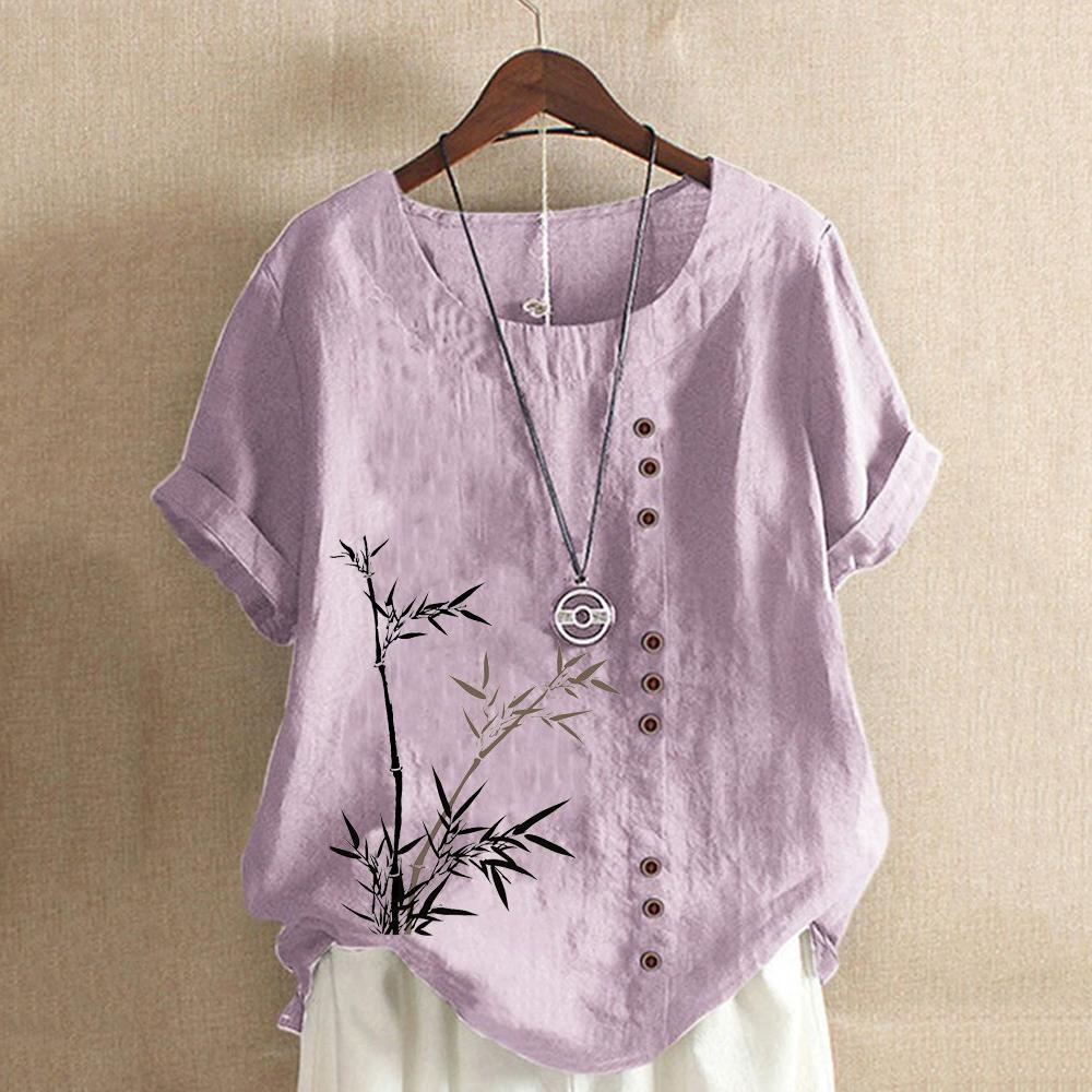 

Women Casual Plus Size Printed Loose Button Tunic Shirt Blouse Tops XXXXL фіолетовий