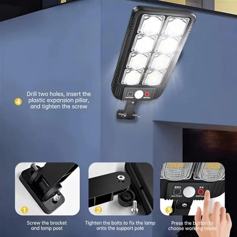 Solar street outdoor light with 200-300 LED floodlight Garden wall lamp has 3 modes Suitable for garden/commercial lighting/Path