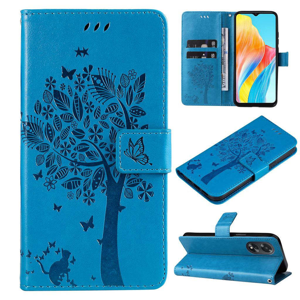 Emboss Cat Tree Cards Solt Wallet Case For OPPO A58 A38 A78 A98 A36 A76 A17 A96 A77 Realme 10 11 8i 9 Pro Plus C33 C53 5G Cover