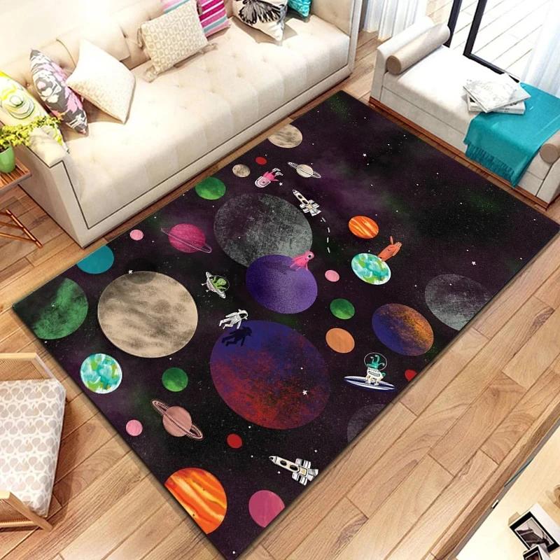 Cartoon Outer Space Astronaut Carpet Universe Galaxy Area Rug For Bedroom Living Room Decor Planet Doormat Starry Sky Floor Mat